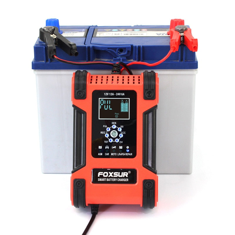 Foxsur Full Automatic Car Battery Charger 12V 12A Digital Display