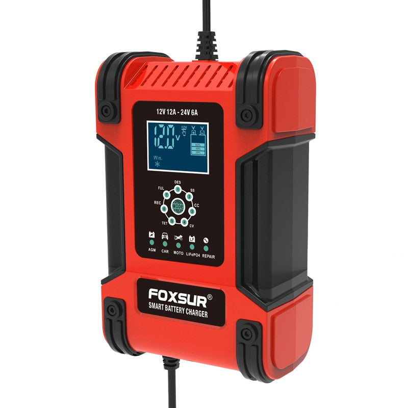 Foxsur Full Automatic Car Battery Charger 12V 12A Digital Display