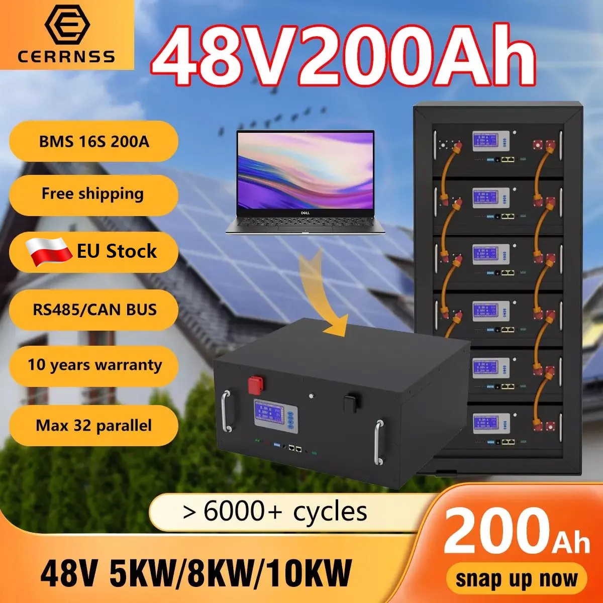 48V 200AH 10KWH Lifepo4 Battery with RS485 and CAN Bus